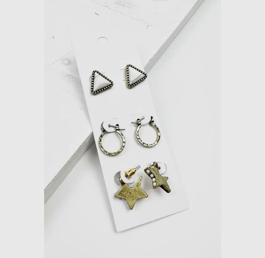 3 PR western triangle style earring set