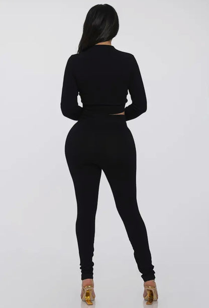 2 Pc Seamless Long Zipper Crop Top and Legging Set