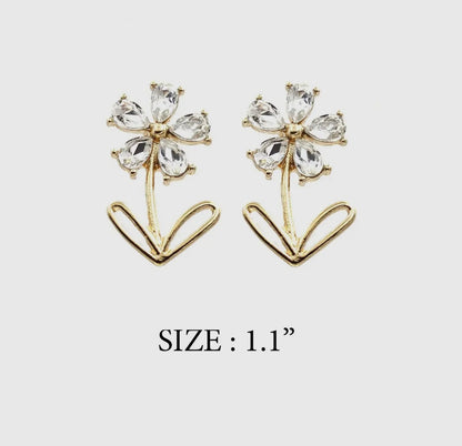 Glass stone flower stud earring