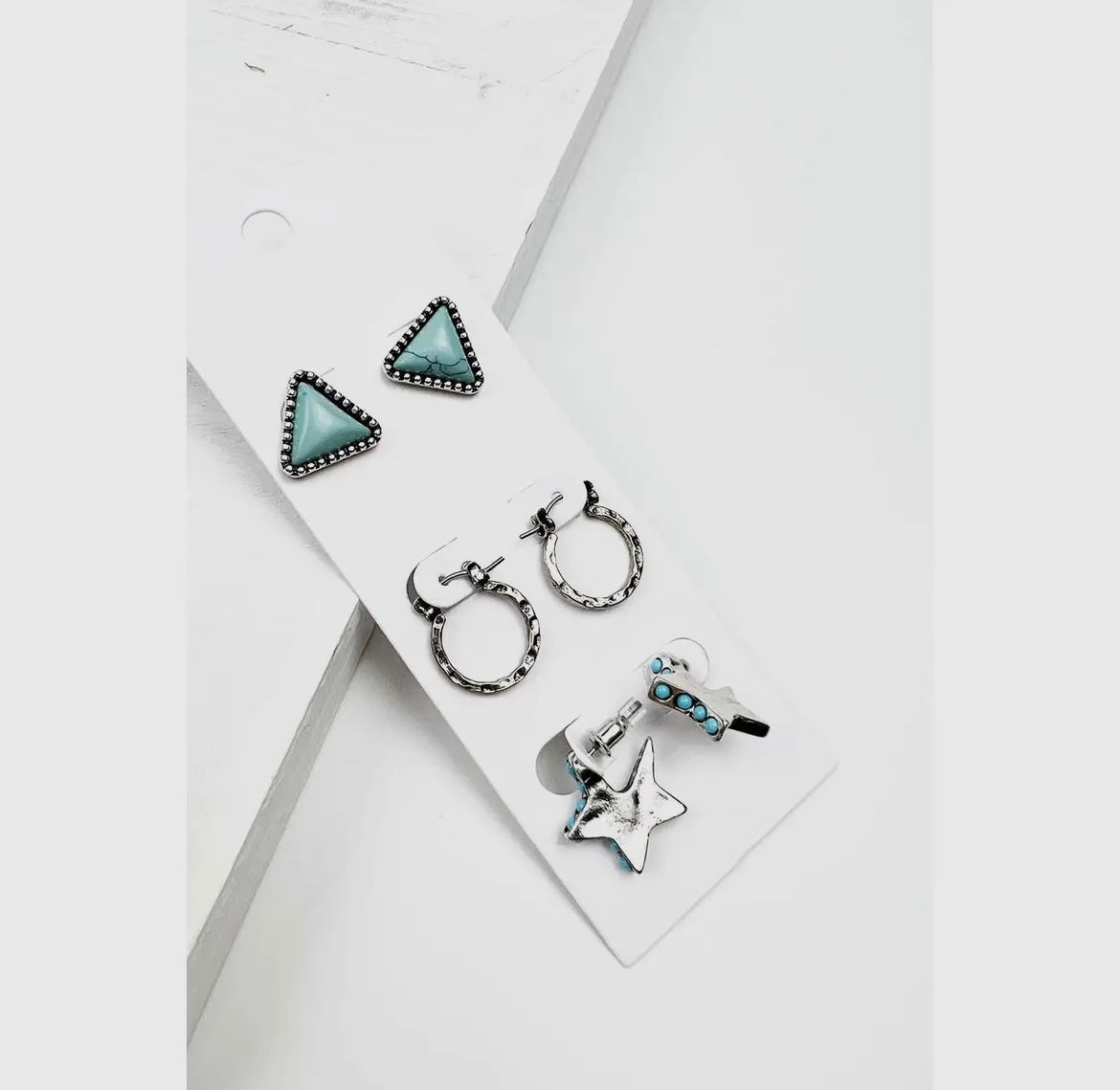 3 PR western triangle style earring set