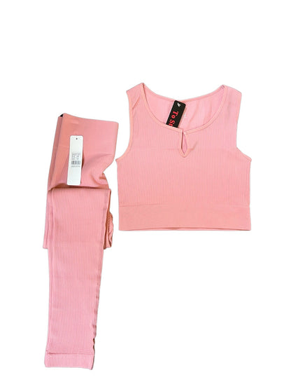 2 PC Seamless Notch U Neckline Tank Top and Legging Set